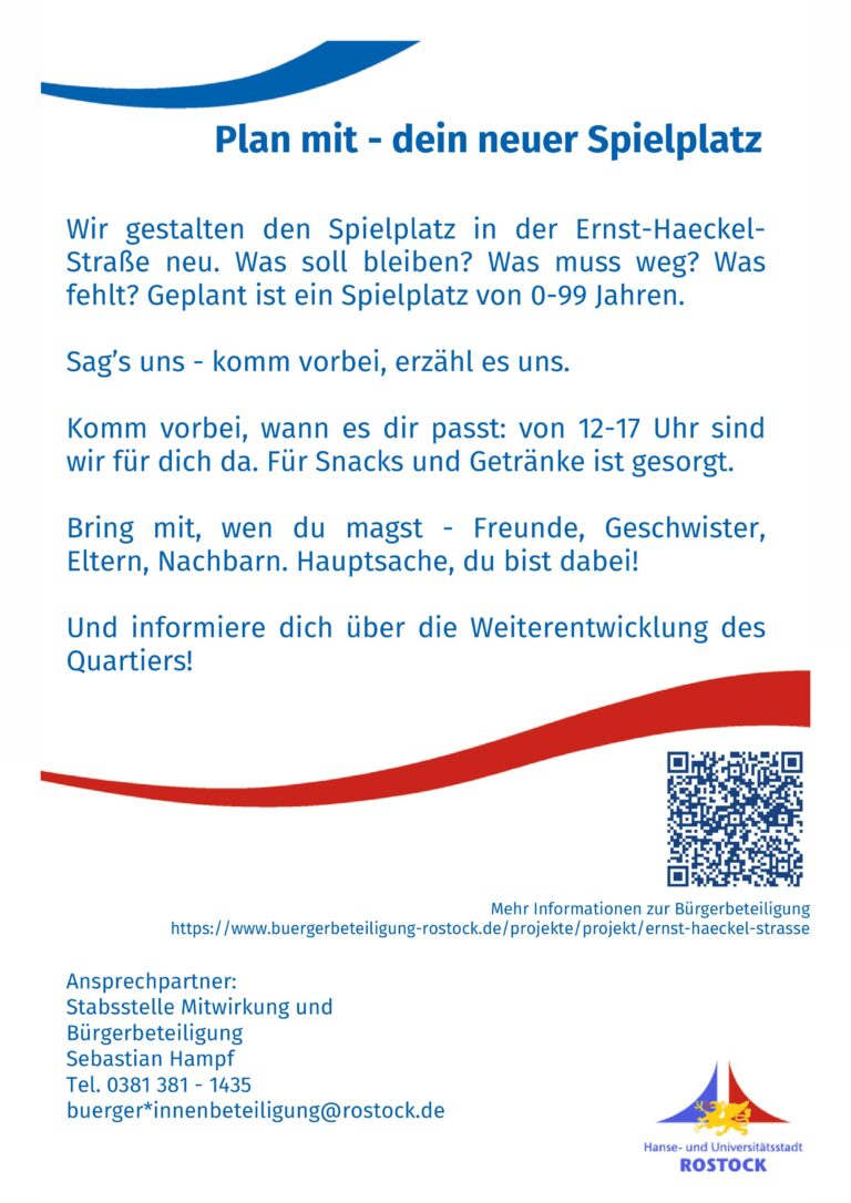 Plakat Bürgerbeteiligung Spielplatzgestaltung Ernst Haeckel Straße Rückseite