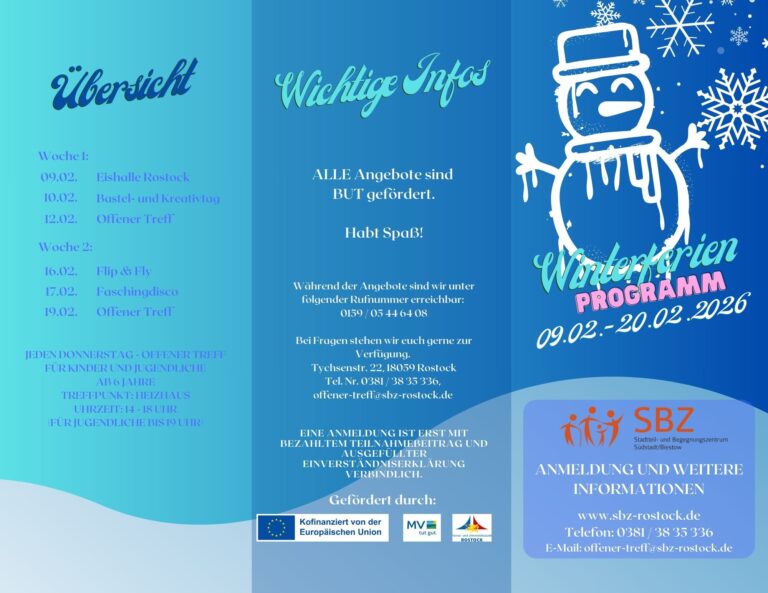 Angebotsflyer Winterferien 2026 im SBZ