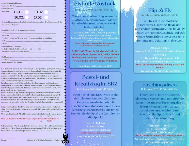 Angebotsflyer Winterferien 2026 im SBZ Rückseite